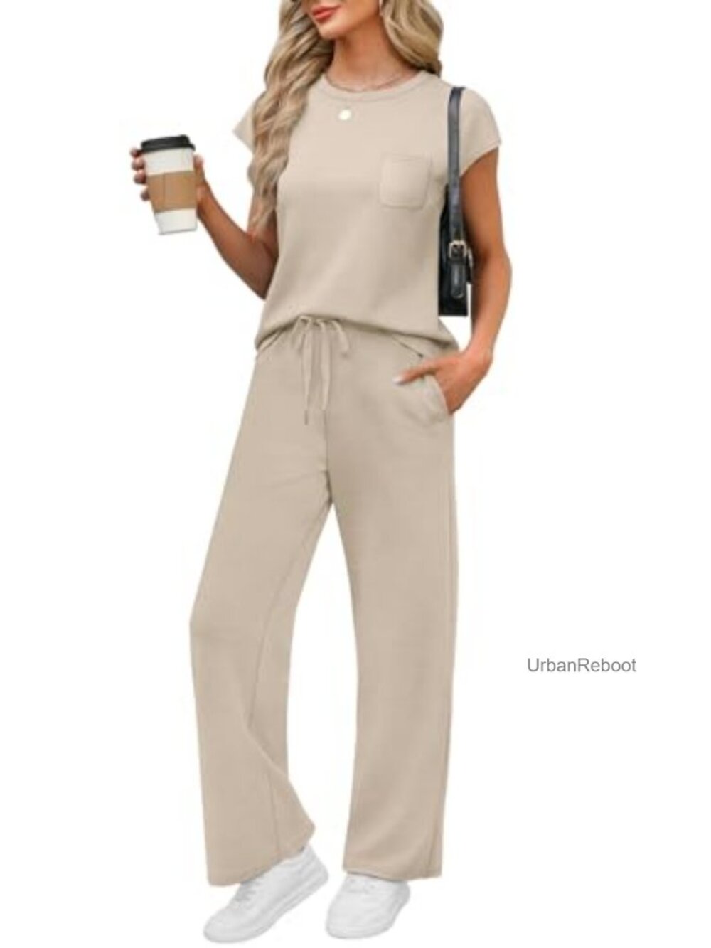 Women's 2 Piece Lounge Set Cap Sleeve Wide Leg Pants Travel Vacation Outfit
